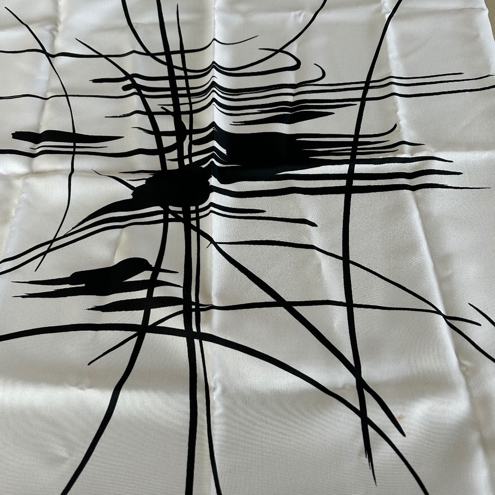 Vintage Italian abstract black and white scarf with black edging